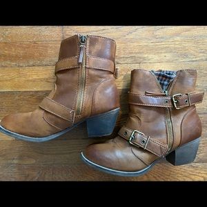 Distressed Faux Leather Heeled Boots